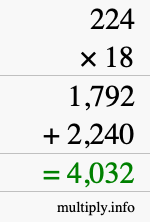 How to calculate 224 times 18 using long multiplication How to calculate 224 times 18 using long multiplication