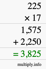 How to calculate 225 times 17 using long multiplication How to calculate 225 times 17 using long multiplication