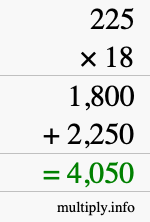 How to calculate 225 times 18 using long multiplication How to calculate 225 times 18 using long multiplication