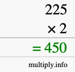 How to calculate 225 times 2 using long multiplication How to calculate 225 times 2 using long multiplication