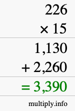 How to calculate 226 times 15 using long multiplication How to calculate 226 times 15 using long multiplication