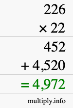 How to calculate 226 times 22 using long multiplication How to calculate 226 times 22 using long multiplication