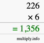 How to calculate 226 times 6 using long multiplication