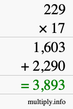 How to calculate 229 times 17 using long multiplication