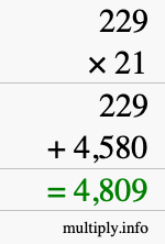 How to calculate 229 times 21 using long multiplication