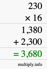 How to calculate 230 times 16 using long multiplication How to calculate 230 times 16 using long multiplication