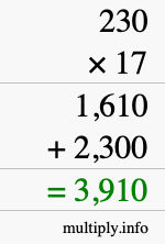 How to calculate 230 times 17 using long multiplication