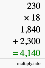 How to calculate 230 times 18 using long multiplication How to calculate 230 times 18 using long multiplication