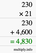 How to calculate 230 times 21 using long multiplication