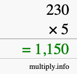 How to calculate 230 times 5 using long multiplication How to calculate 230 times 5 using long multiplication