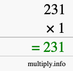 How to calculate 231 times 1 using long multiplication