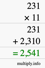 How to calculate 231 times 11 using long multiplication How to calculate 231 times 11 using long multiplication