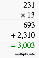 How to calculate 231 times 13 using long multiplication How to calculate 231 times 13 using long multiplication