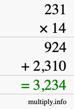 How to calculate 231 times 14 using long multiplication How to calculate 231 times 14 using long multiplication