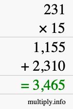 How to calculate 231 times 15 using long multiplication How to calculate 231 times 15 using long multiplication