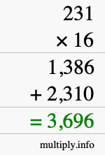 How to calculate 231 times 16 using long multiplication How to calculate 231 times 16 using long multiplication