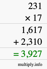 How to calculate 231 times 17 using long multiplication