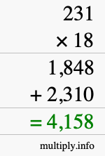 How to calculate 231 times 18 using long multiplication How to calculate 231 times 18 using long multiplication
