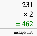 How to calculate 231 times 2 using long multiplication How to calculate 231 times 2 using long multiplication