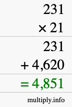 How to calculate 231 times 21 using long multiplication