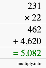 How to calculate 231 times 22 using long multiplication How to calculate 231 times 22 using long multiplication