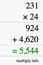 How to calculate 231 times 24 using long multiplication How to calculate 231 times 24 using long multiplication