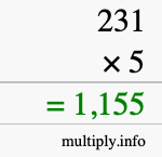 How to calculate 231 times 5 using long multiplication How to calculate 231 times 5 using long multiplication