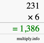 How to calculate 231 times 6 using long multiplication