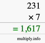 How to calculate 231 times 7 using long multiplication How to calculate 231 times 7 using long multiplication