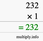 How to calculate 232 times 1 using long multiplication