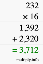How to calculate 232 times 16 using long multiplication How to calculate 232 times 16 using long multiplication