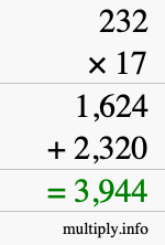 How to calculate 232 times 17 using long multiplication How to calculate 232 times 17 using long multiplication