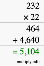 How to calculate 232 times 22 using long multiplication How to calculate 232 times 22 using long multiplication