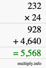 How to calculate 232 times 24 using long multiplication How to calculate 232 times 24 using long multiplication