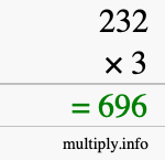 How to calculate 232 times 3 using long multiplication How to calculate 232 times 3 using long multiplication