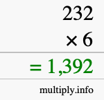 How to calculate 232 times 6 using long multiplication