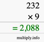 How to calculate 232 times 9 using long multiplication How to calculate 232 times 9 using long multiplication