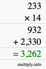 How to calculate 233 times 14 using long multiplication How to calculate 233 times 14 using long multiplication