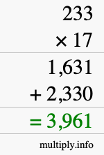 How to calculate 233 times 17 using long multiplication How to calculate 233 times 17 using long multiplication