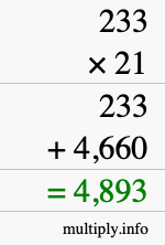 How to calculate 233 times 21 using long multiplication