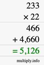 How to calculate 233 times 22 using long multiplication How to calculate 233 times 22 using long multiplication