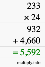 How to calculate 233 times 24 using long multiplication