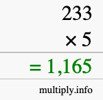 How to calculate 233 times 5 using long multiplication How to calculate 233 times 5 using long multiplication