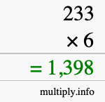 How to calculate 233 times 6 using long multiplication