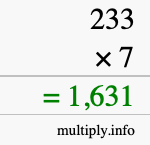 How to calculate 233 times 7 using long multiplication How to calculate 233 times 7 using long multiplication