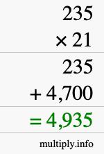 How to calculate 235 times 21 using long multiplication
