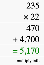 How to calculate 235 times 22 using long multiplication How to calculate 235 times 22 using long multiplication