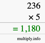 How to calculate 236 times 5 using long multiplication How to calculate 236 times 5 using long multiplication