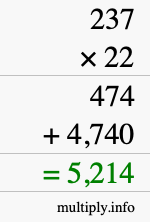 How to calculate 237 times 22 using long multiplication