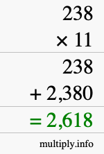 How to calculate 238 times 11 using long multiplication
